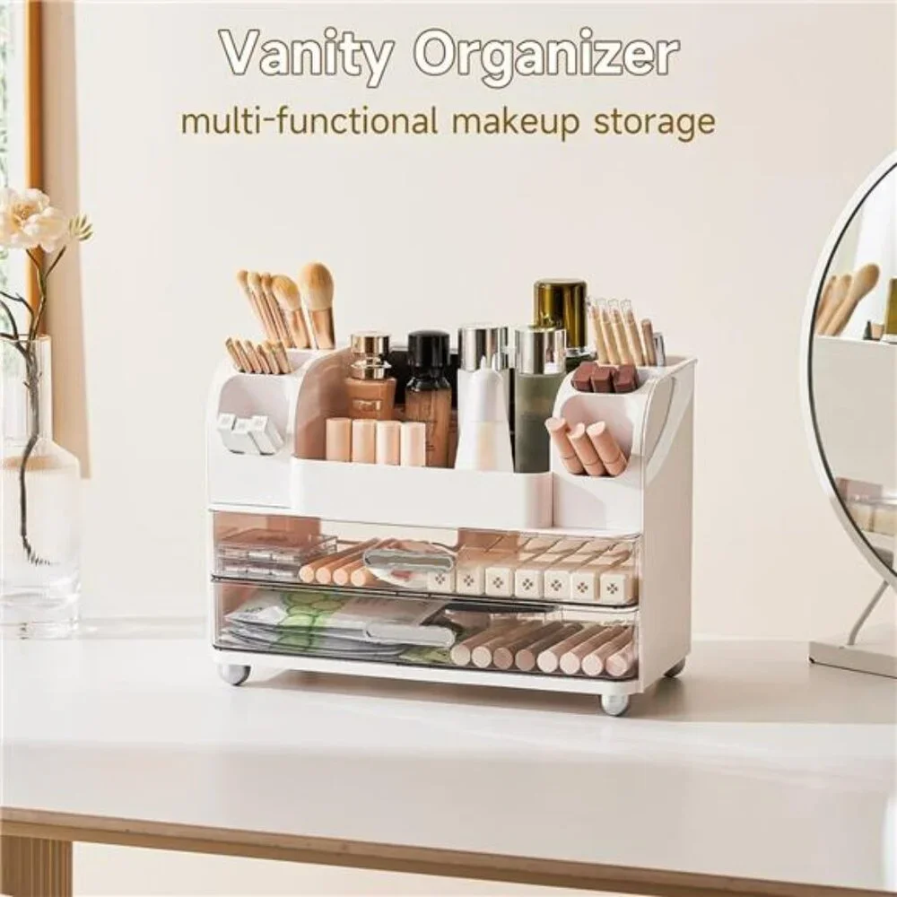 Makeup organizer with drawers vanity cosmetic storage case bathroom countertop